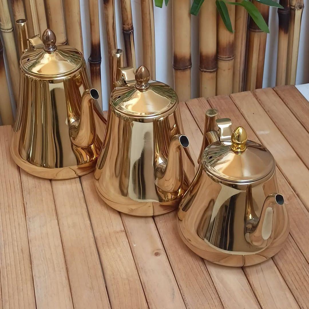 قوری استیل طلایی رنگ ثابت 2لیتری